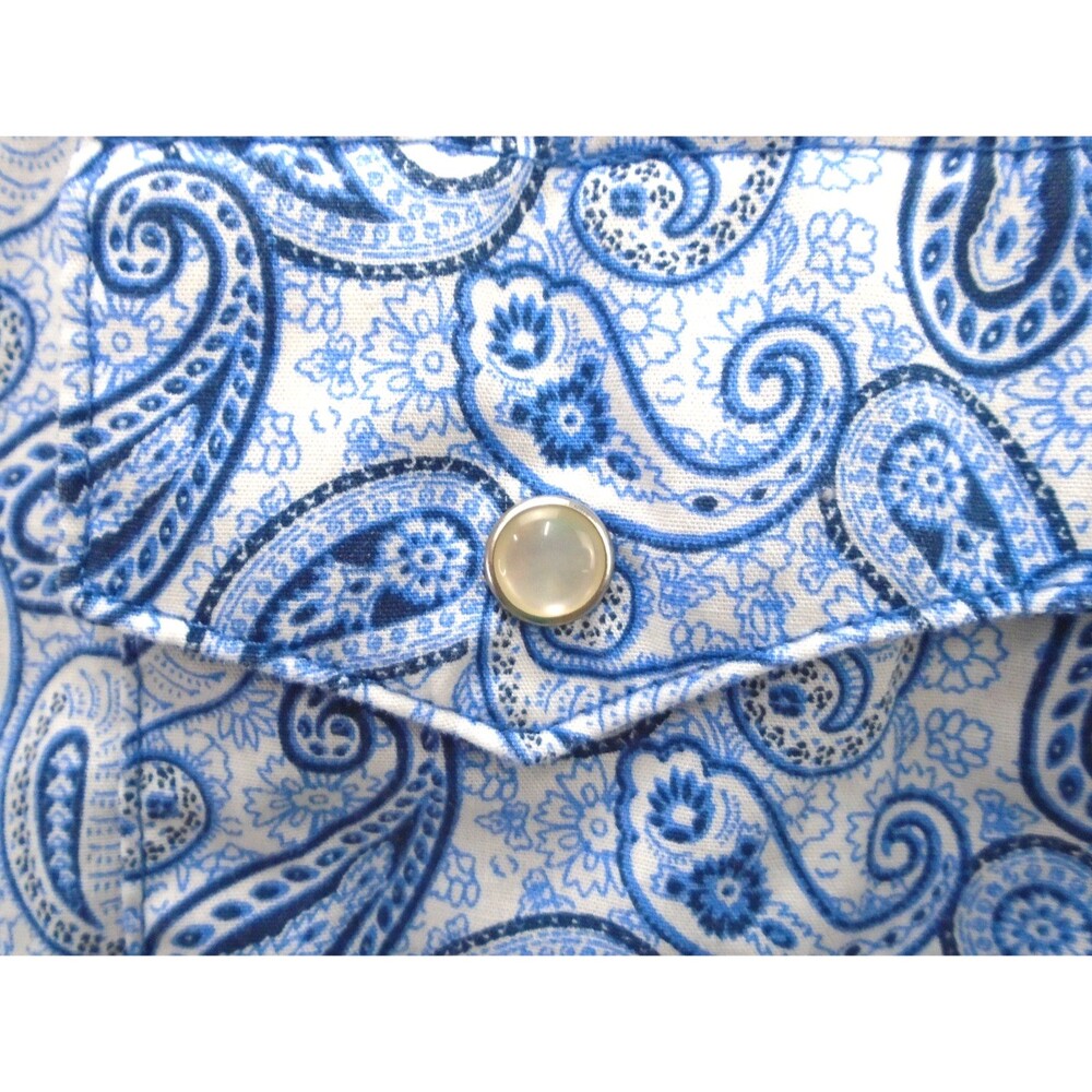 Wrangler Wrancher Western Shirt Men's XL Blue Paisley AOP Pearl Snap Long Sleeve - Picture 7 of 9
